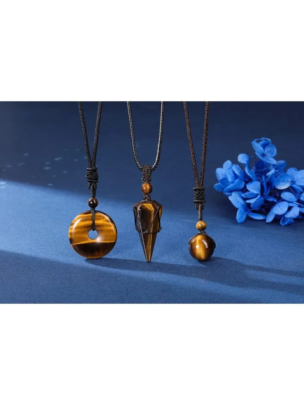 3 Pcs Healing Crystal Necklaces Set - Amethyst, Obsidian & Tiger Eye Gemstone